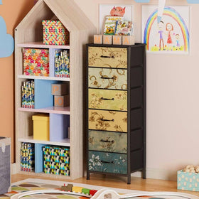 Furnulem retro storage tower with fabric drawers stores clothes and blankets.