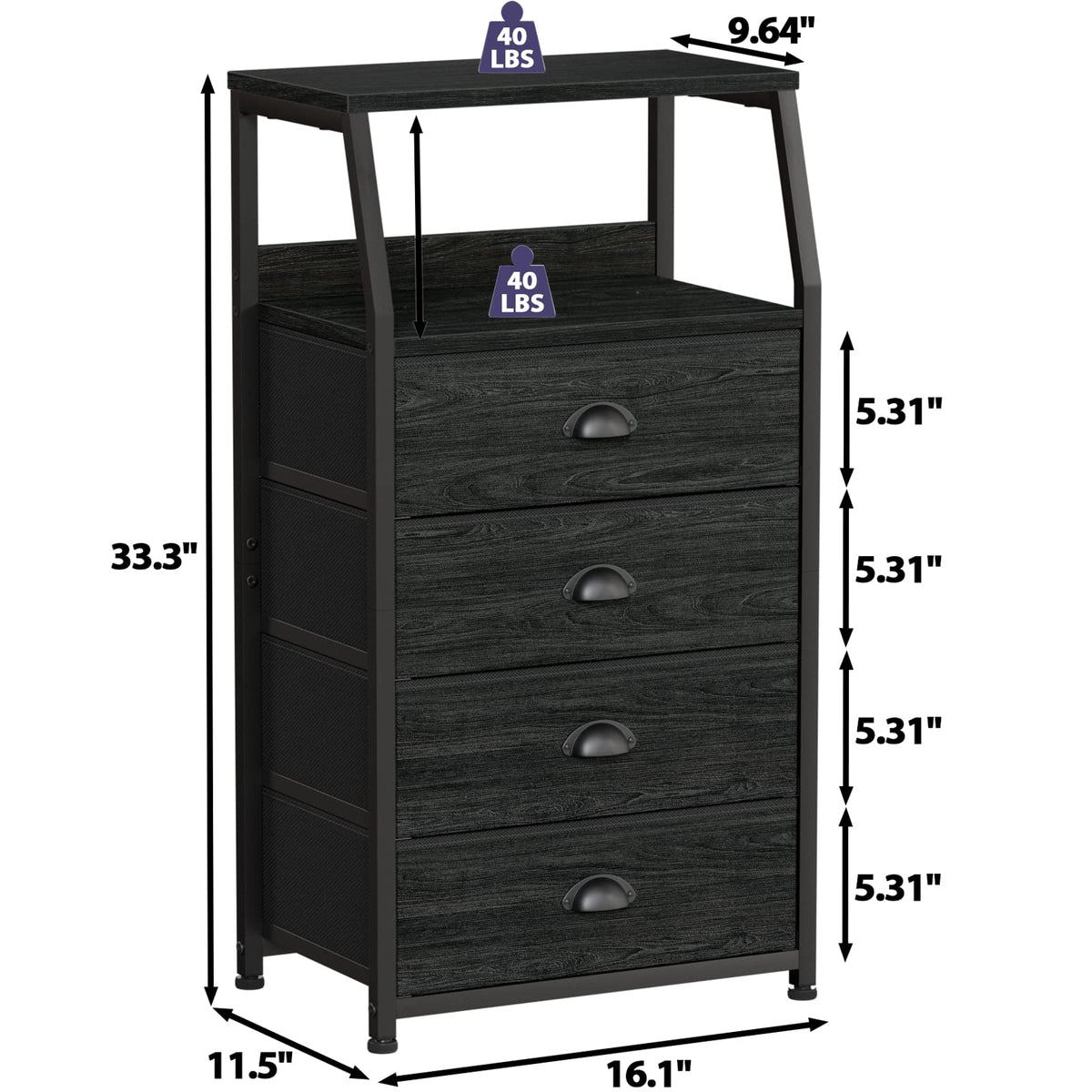 Furnulem tall 4-drawers dresser in bedroom for organized storage.