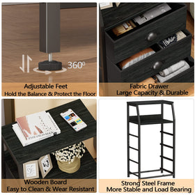 Furnulem dresser drawer closeup reveals durable fabric drawers and handles.