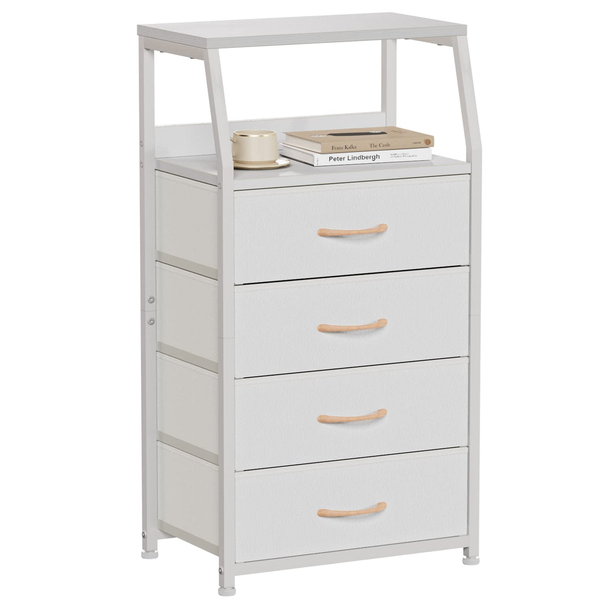 Furnulem tall four-drawers dresser with wood top for bedroom organization.