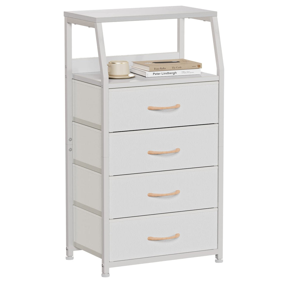 Furnulem tall four-drawers dresser with wood top for bedroom organization.