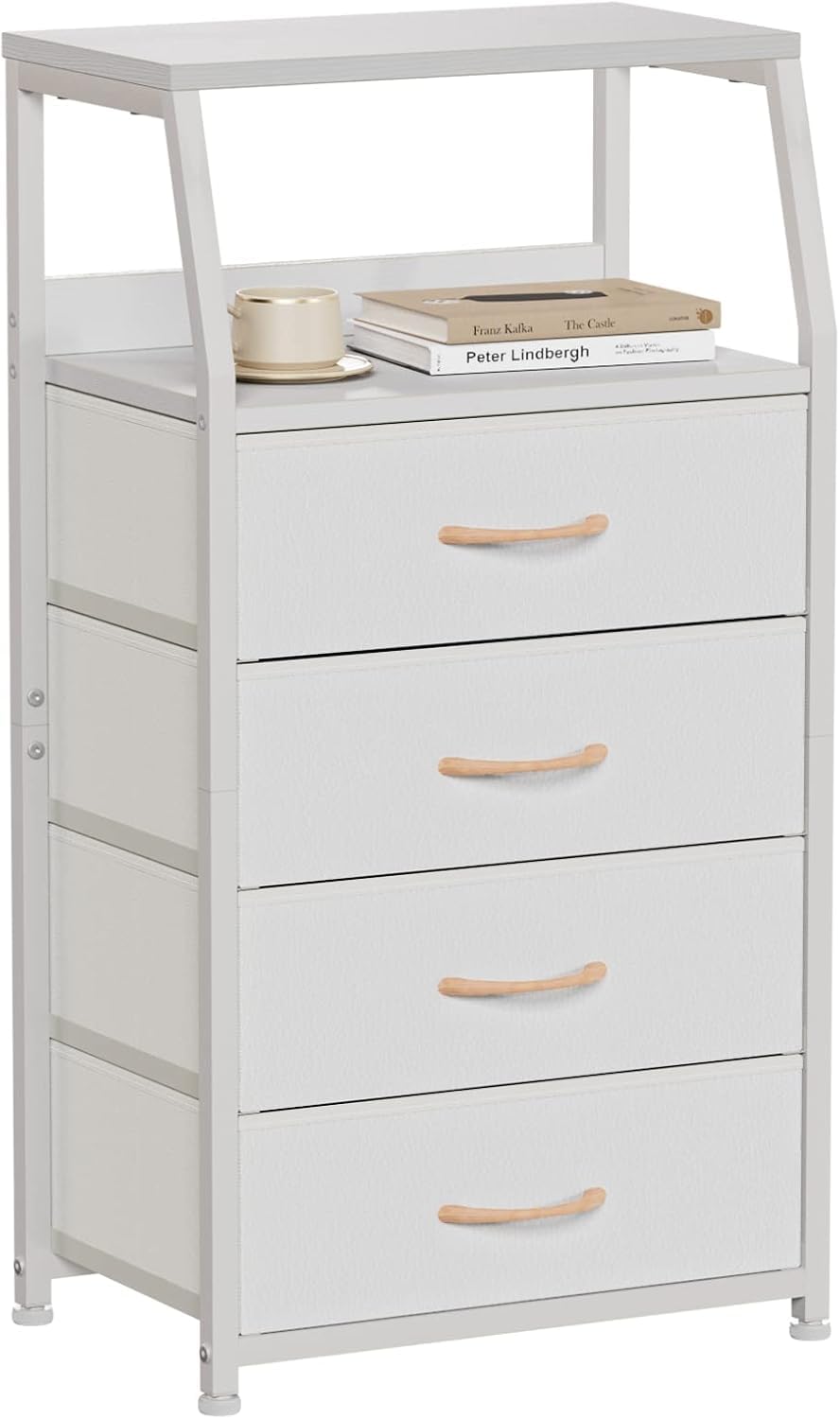 Furnulem white vertical storage tower with fabric drawers suited for entryways and hallways.