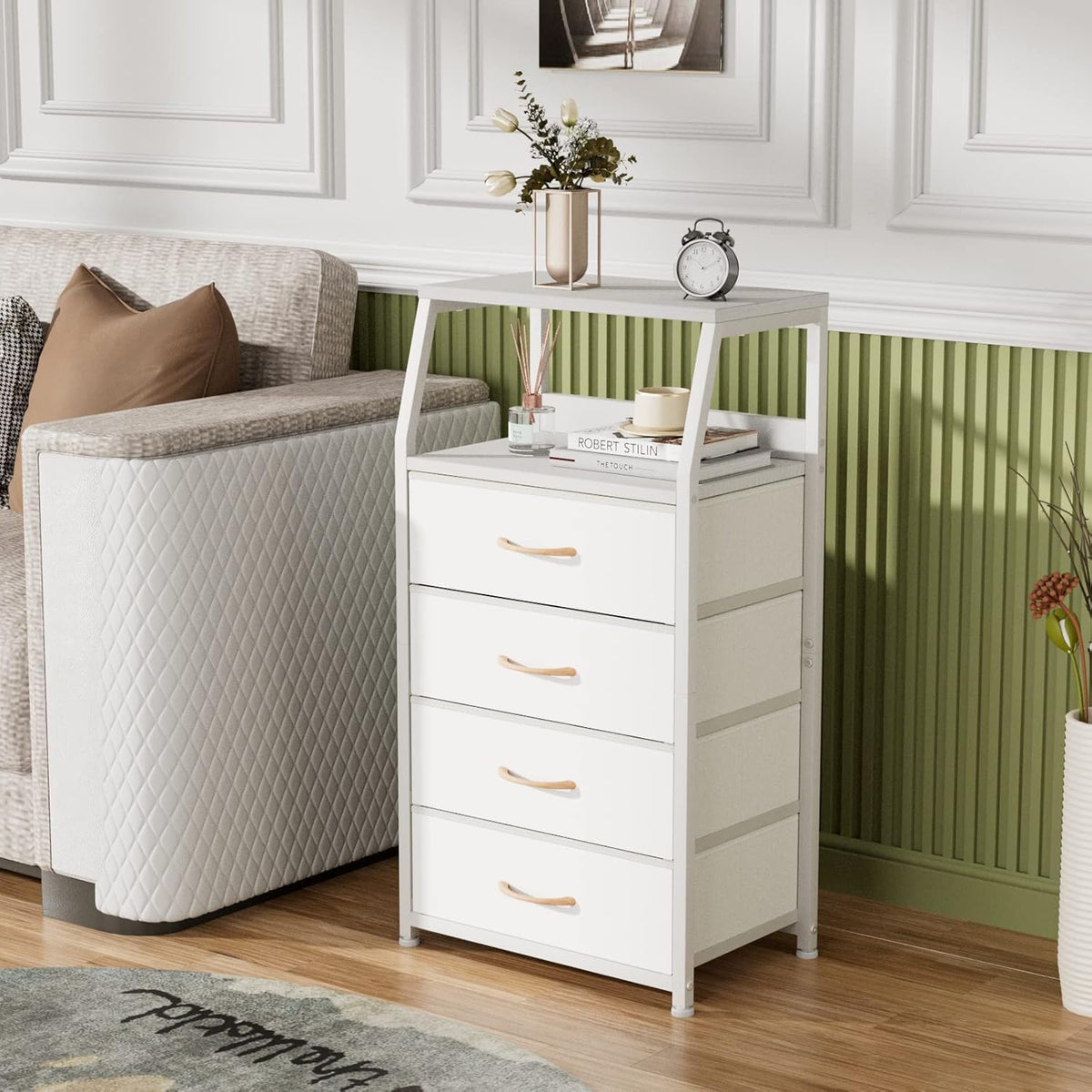 Furnulem dresser shows double display shelf ideal for lamps and photo frames.