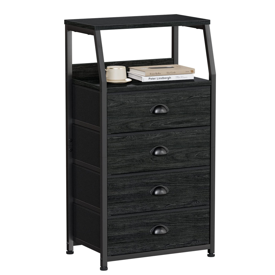 Furnulem tall 4-drawers dresser with wood top for sturdy display and storage.