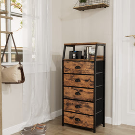 Furnulem dresser double-display shelf shows decor and photos.