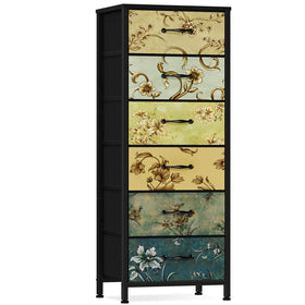 Furnulem tall six-drawer dresser with wood top, ideal as a bedroom storage centerpiece.