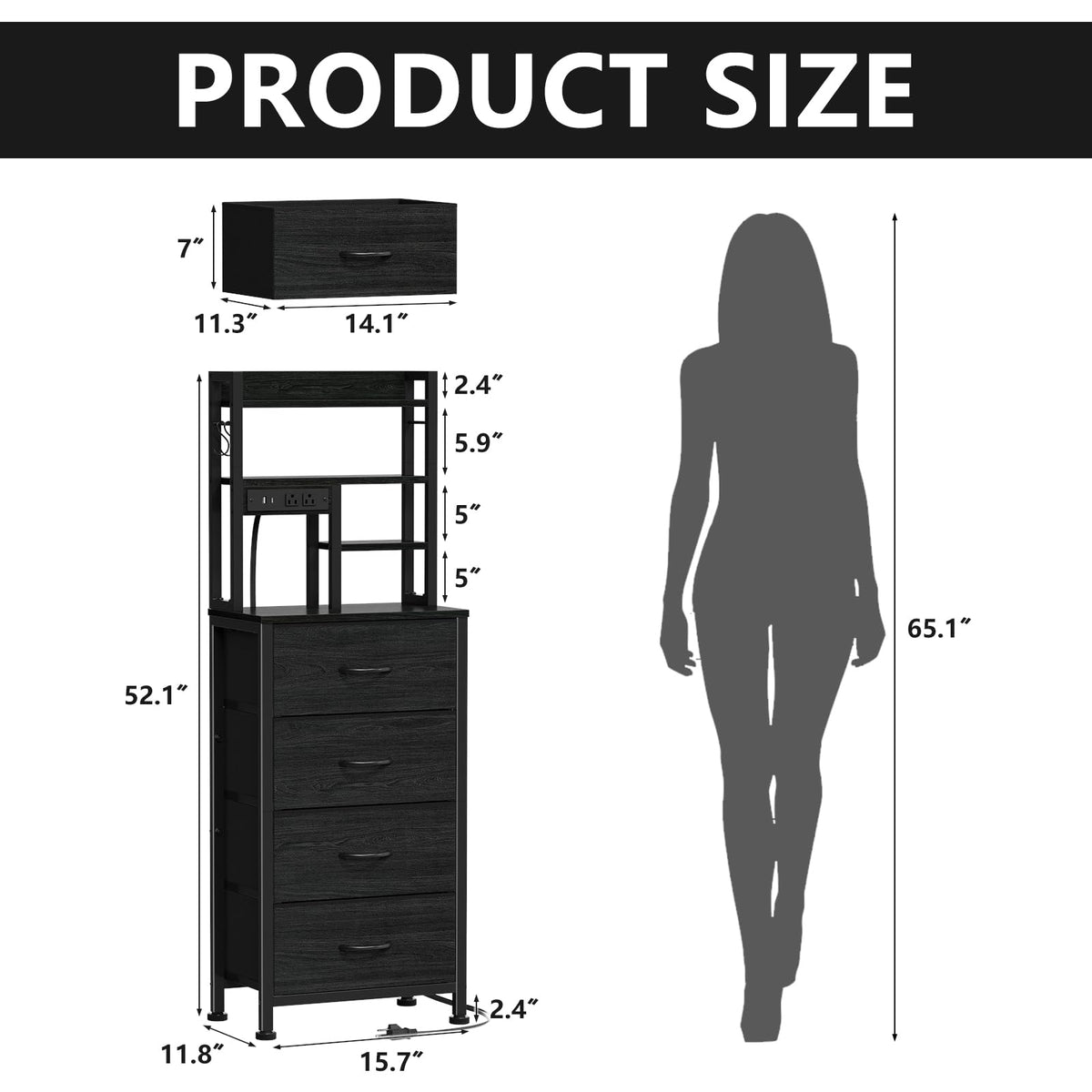 Furnulem tall nightstand with four-tier open shelves for books and decor