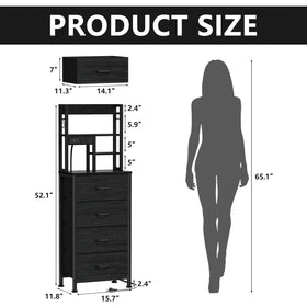 Furnulem tall nightstand with four-tier open shelves for books and decor