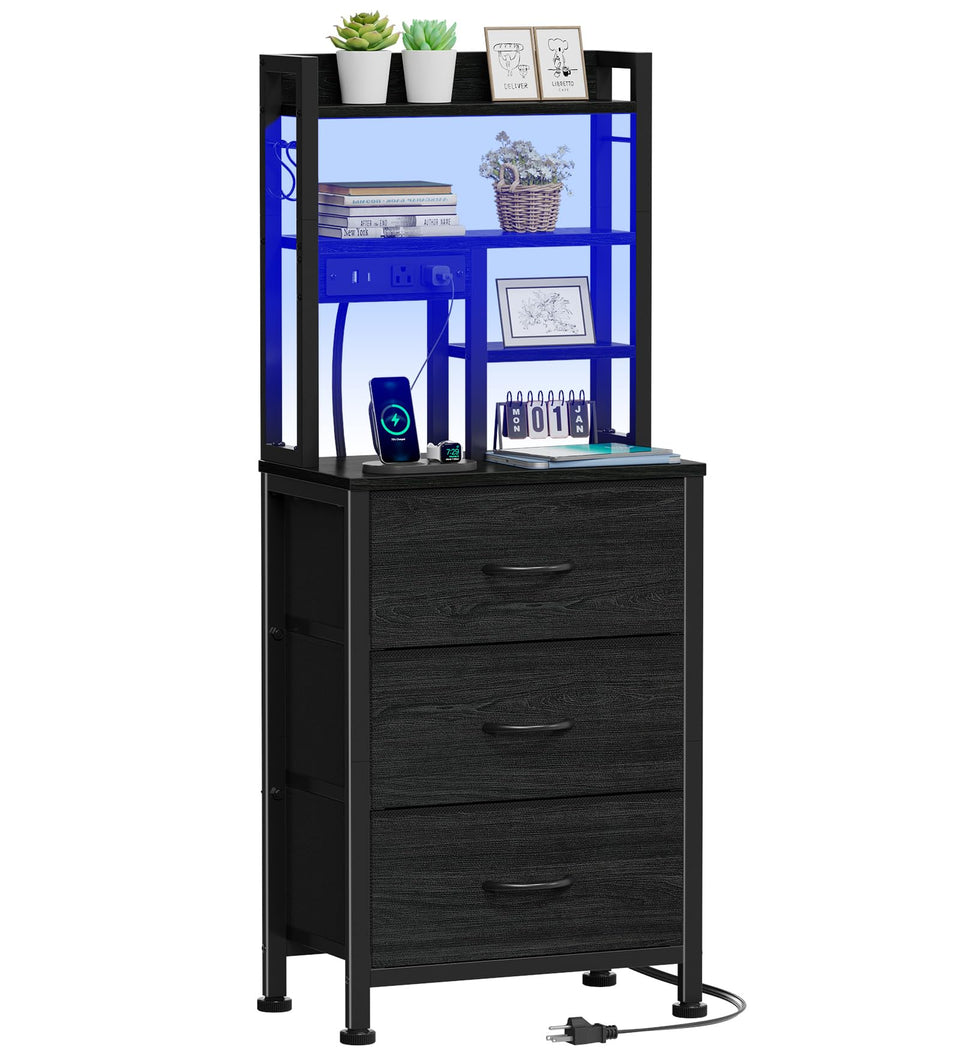 Furnulem tall night stand with LED lights enhances ambient mood and nighttime visibility