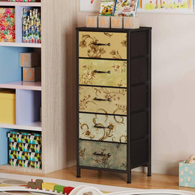 Furnulem dresser in a cozy bedroom setup with lamp on top.