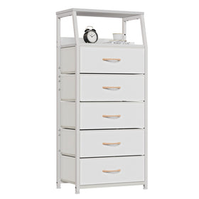 Furnulem white dresser with five drawers top view showing organized bedroom storage