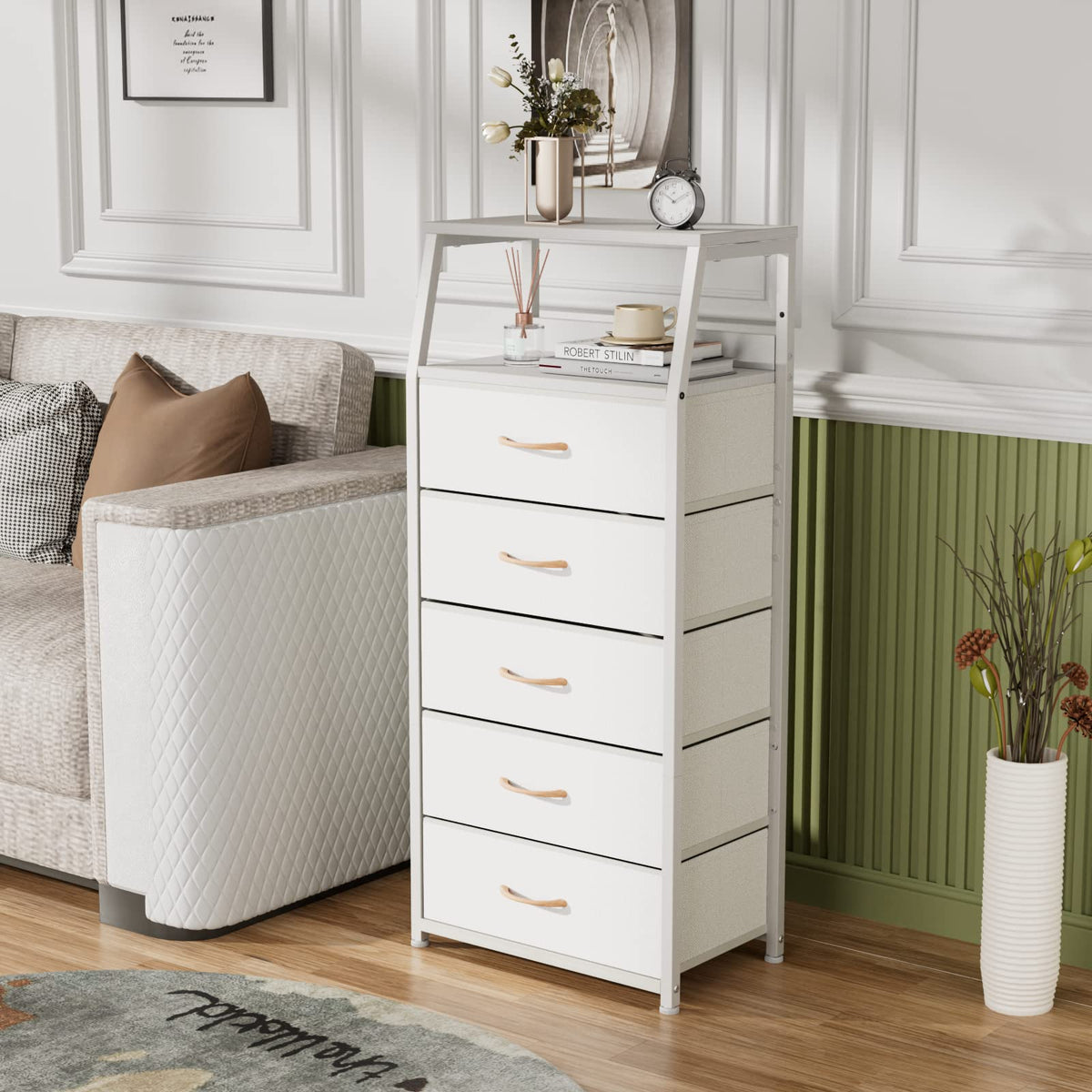 Furnulem white dresser anti-topple design enhances safety in tight spaces