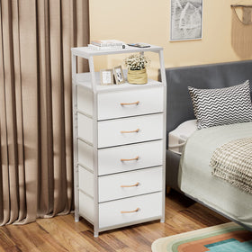 Furnulem white dresser metal frame closeup highlights sturdy construction