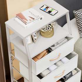 Furnulem white dresser wood top displaying decor and lamps