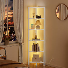 Furnulem white narrow bookshelf corner: space-saving display unit for living room.