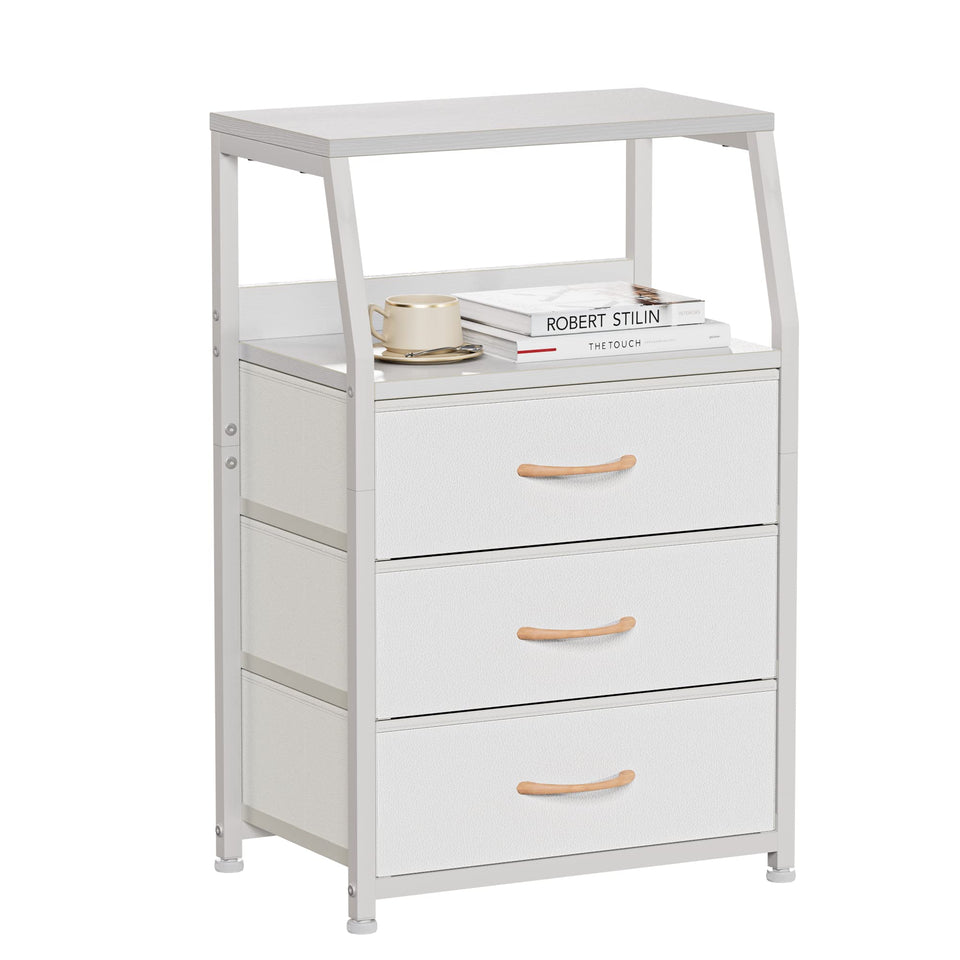 Furnulem white nightstand with 3 drawers and 2-tier shelf adds versatile storage.