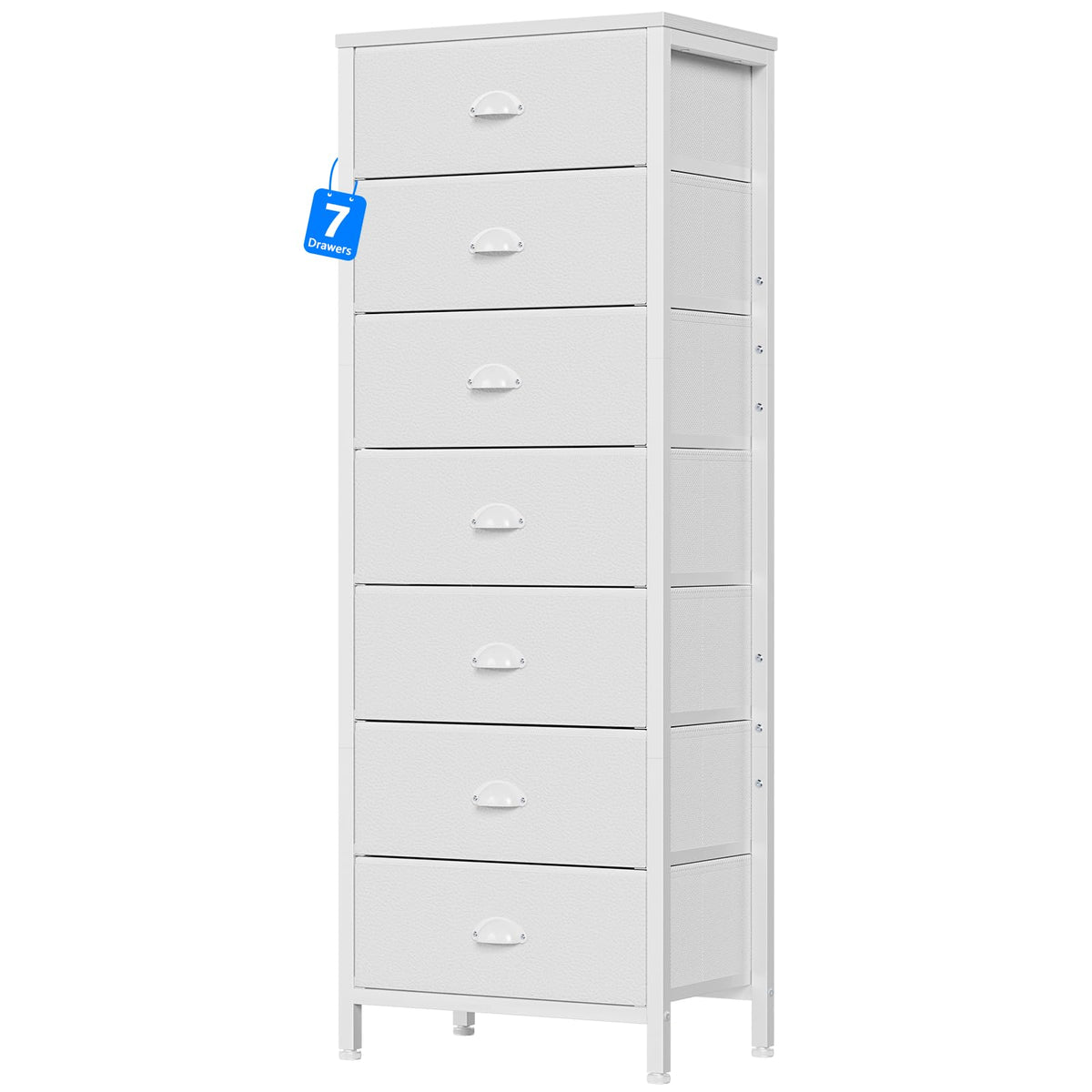 Furnulem white tall dresser with 7 drawers for organized bedroom storage.