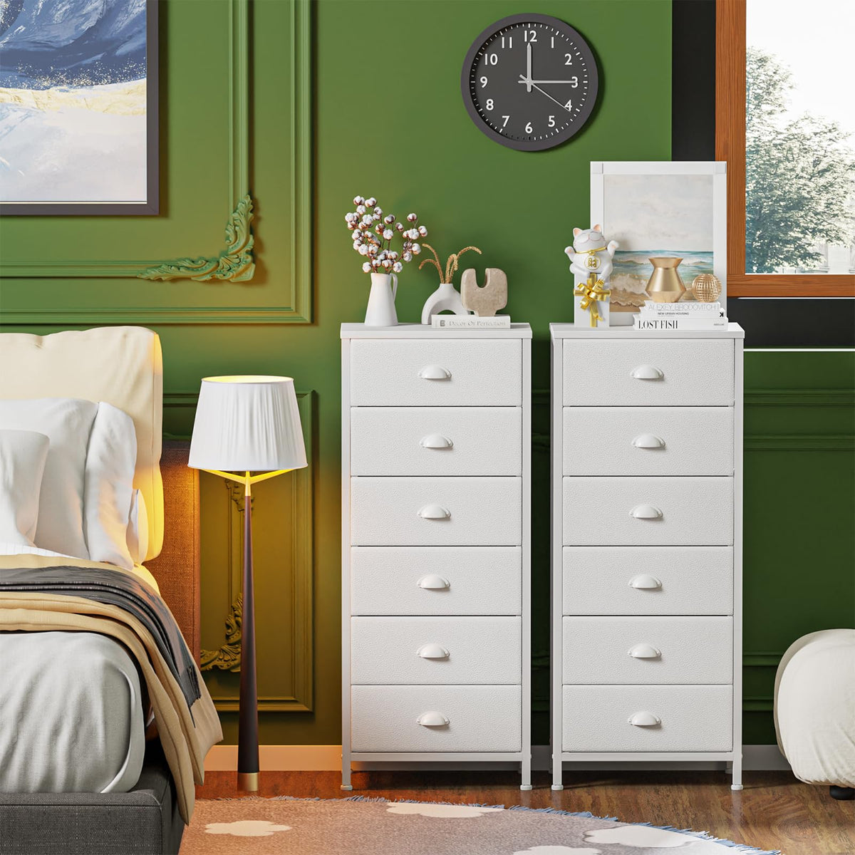 Furnulem White Tall Dresser end table use fits beside bed or sofa.