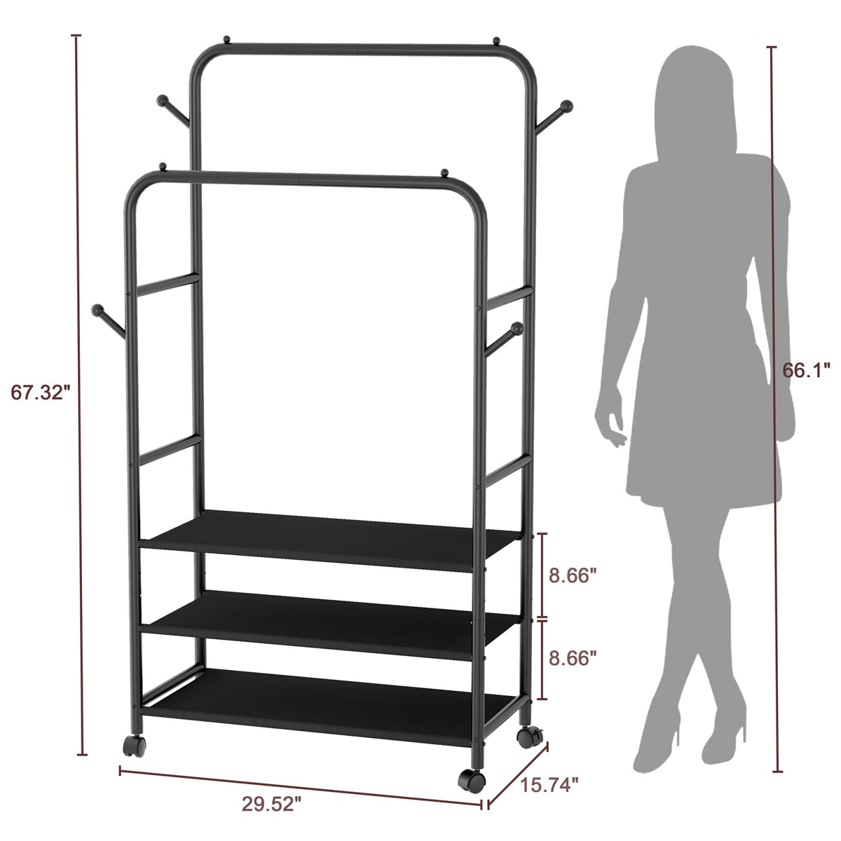 Furologee 3-tier storage shelves keep shoes and folded items tidy.
