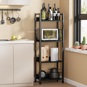 Furologee black metal frame contrasts with wood shelves for modern look