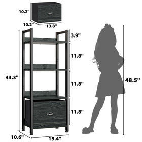 Furologee 4-tier bookshelf drawer close-up highlights fabric drawer storage