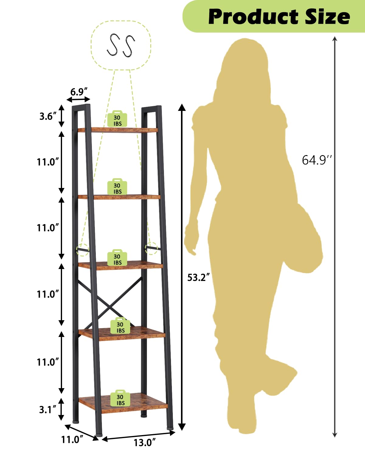 Furologee anti-tip ladder shelf with wall attachment for stability.