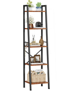 Furologee 5-tier ladder shelf corner-fit showing space-saving design.