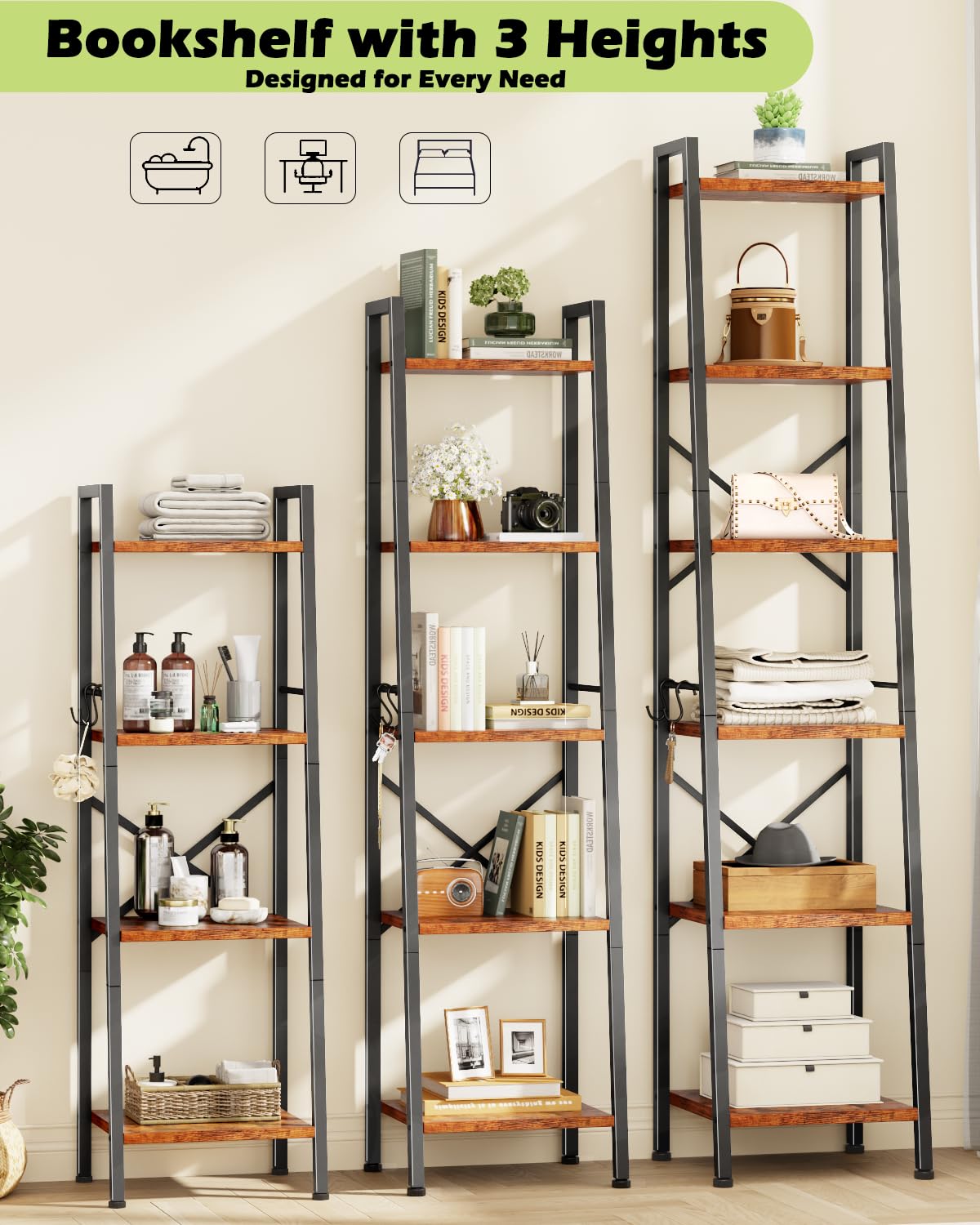 Furologee ladder shelf with two hooks for hanging essentials.