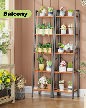 Furologee ladder shelf with wood and metal finish enhances industrial style storage.
