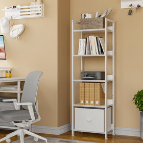 Furologee bedroom setup demonstrates compact tall storage beside bed