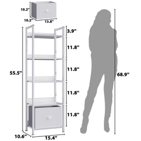 Furologee 5-tier bookshelf drawer side profile showing slim footprint