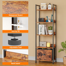 Furologee 5-tier shelf with drawer open reveals hidden storage for toys and office essentials.