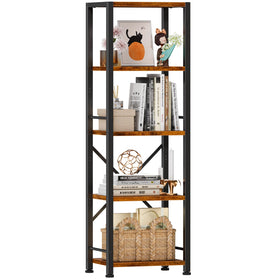 Furologee 5-tier tall bookshelf assembled for compact storage and easy access