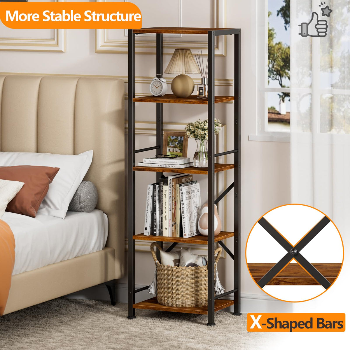 Furologee shelf viewed from side highlighting slim footprint for narrow spaces