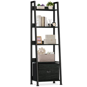 Furologee 5-Tier Ladder Shelf in black oak with front view showing tall storage