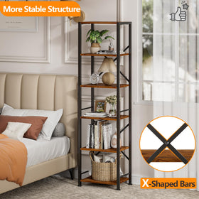Furologee 6-Tier Tall Bookshelf angled perspective showcases tall vertical storage