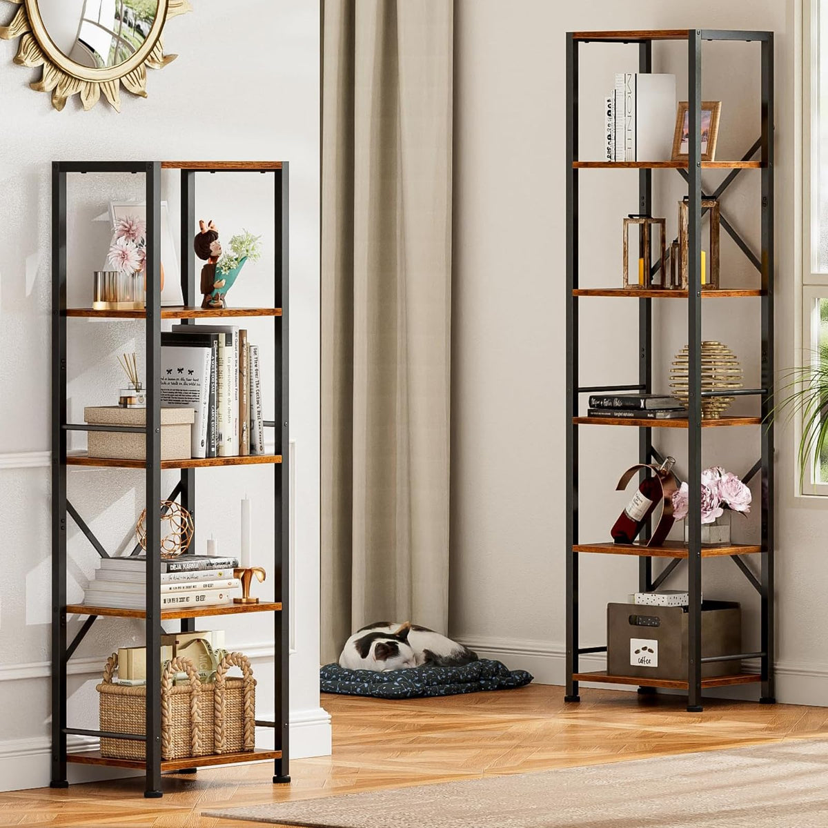 Furologee 6-Tier Tall Bookshelf in living room demonstrates open display and storage potential