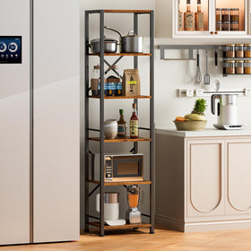 Furologee 6-Tier Tall Bookshelf close-up of wood and metal texture and durable finish