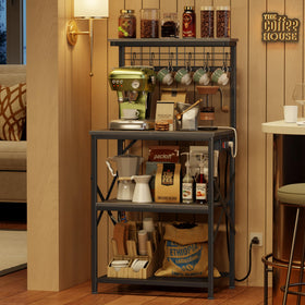 Furologee bakers rack provides a multifunctional workspace as a coffee bar or plant stand.