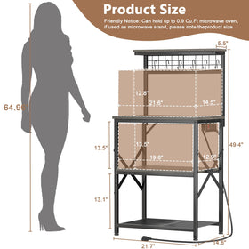 Furologee bakers rack pegboard with S hooks keeps mugs and utensils neatly organized.
