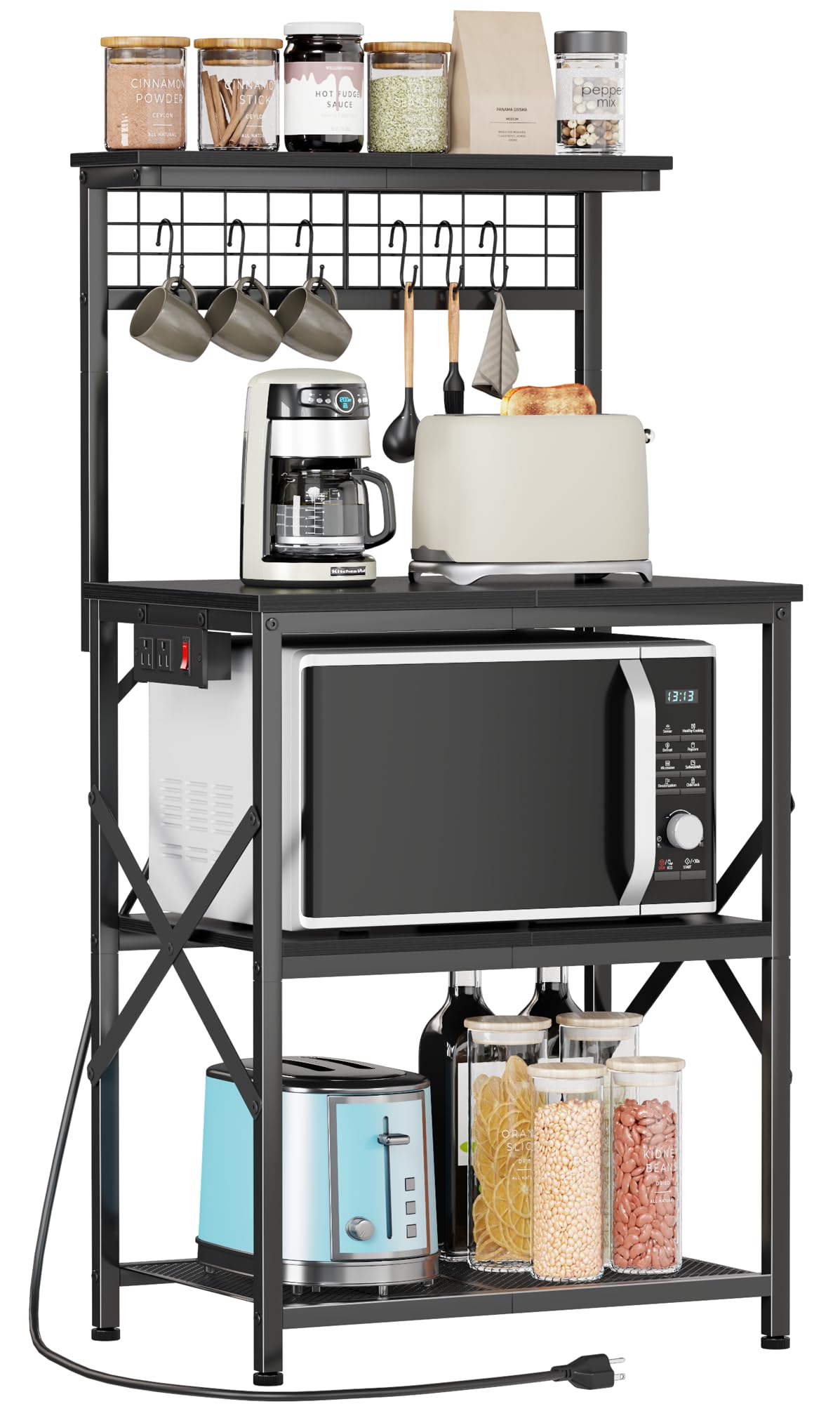 Furologee bakers rack with power outlet for easy appliance charging at the counter