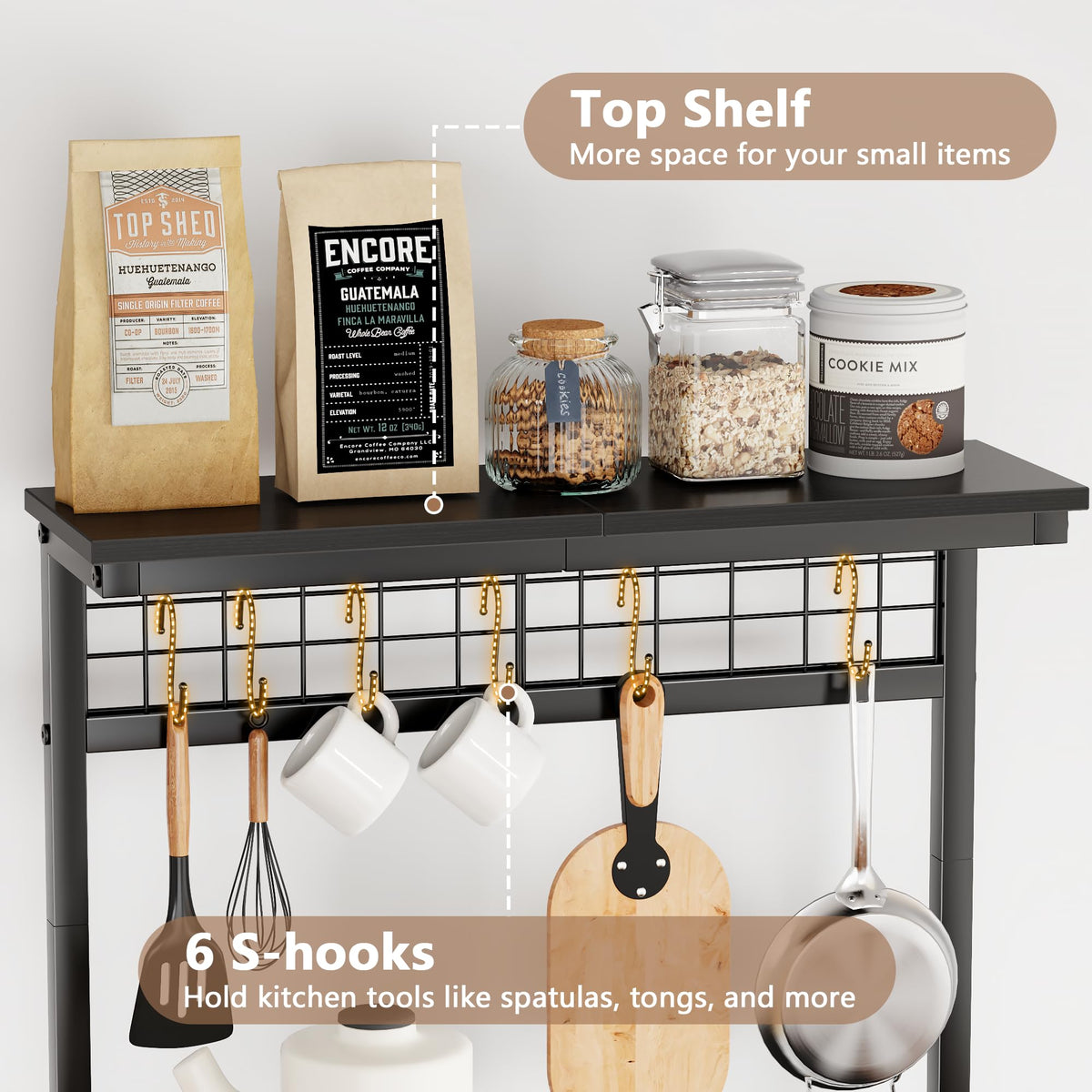 Furologee bakers rack top shelf ideal for spices and small jars