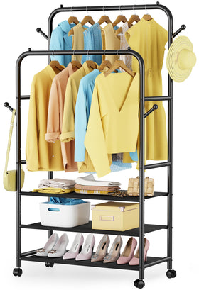 Furologee clothes rack with double rods for organized wardrobe storage.