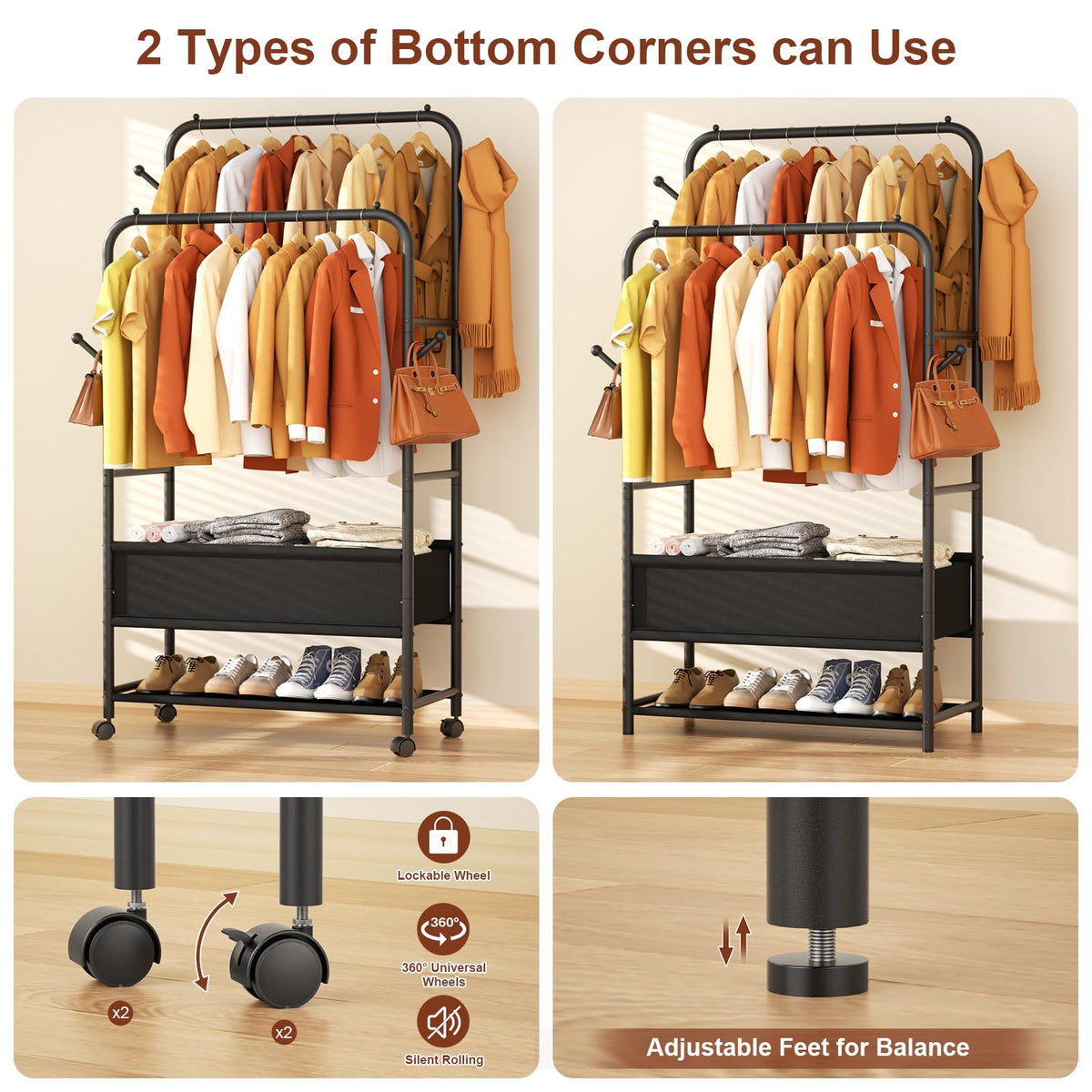 Furologee rack features anti slip beads on ends to keep clothes secure.