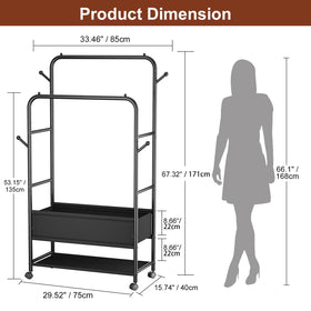 Furologee rolling garment rack with wheels for easy room to room mobility.
