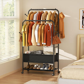 Furologee wardrobe rack with underneath storage bag for flexible organization.