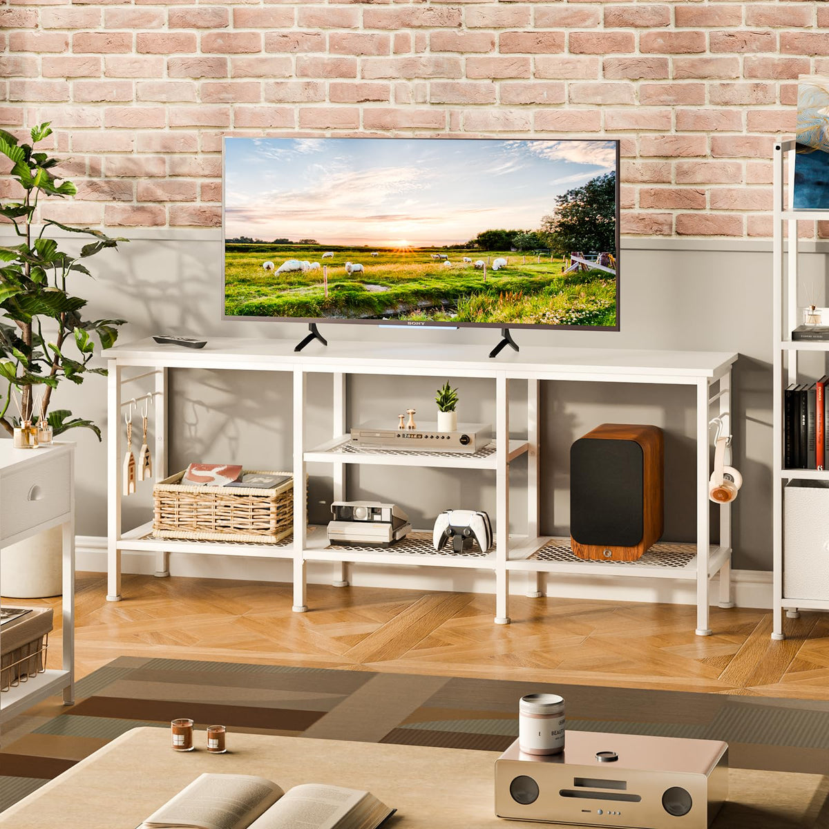 Furologee compact storage keeps remotes and consoles tidy.