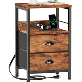 Furologee end table charging station front view with outlets and USB ports