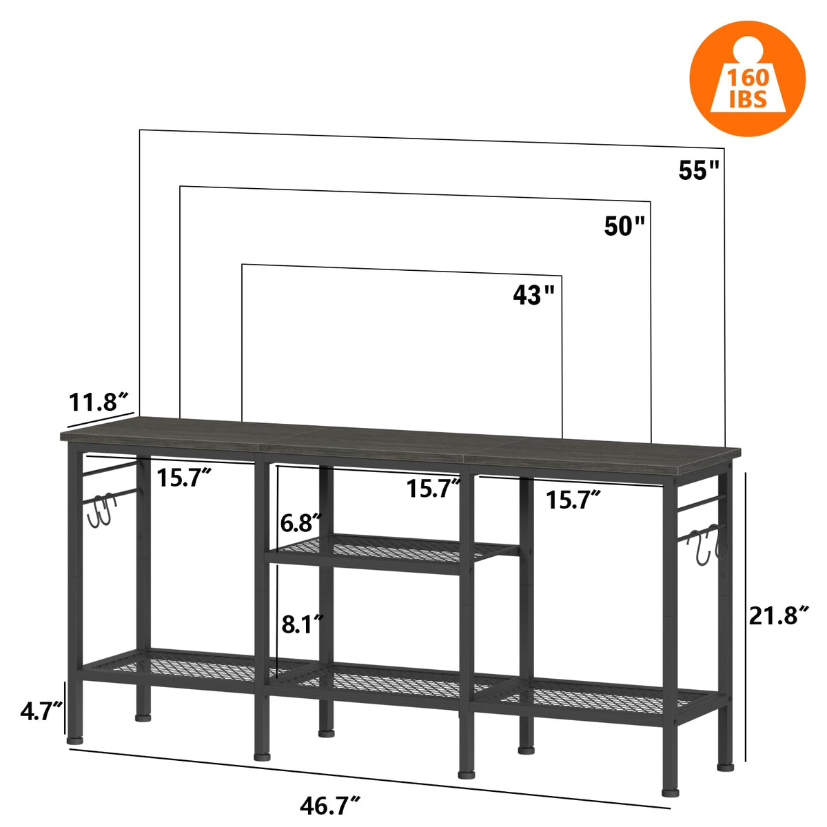 Furologee entertainment center with open shelves keeps consoles neatly accessible.