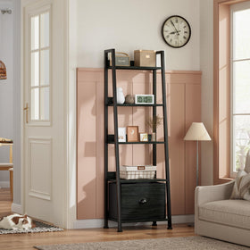 Furologee ladder shelf with fabric drawer open for soft storage